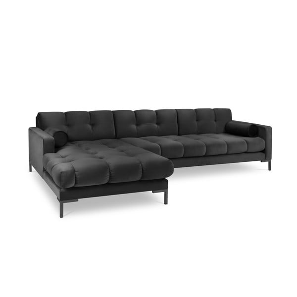 Temno siva žametna kotna sedežna garnitura Cosmopolitan Design Bali, levi kot-image-3
