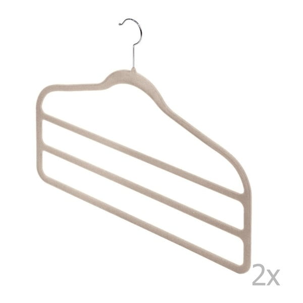 Komplet 2 bež obešalnikov za hlače Domopak Velvet-image-1
