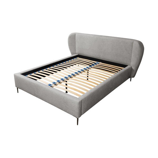 Svetlo siva oblazinjena zakonska postelja z letvenim dnom 140x200 cm Makana – Makamii-image-2
