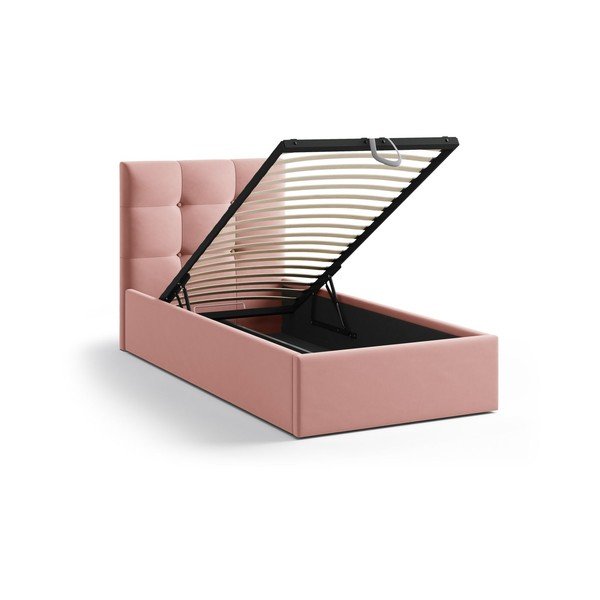 Rožnata oblazinjena postelja s prostorom za shranjevanje in z letvenim dnom 90x200 cm Phaedra – Micadoni -image-1