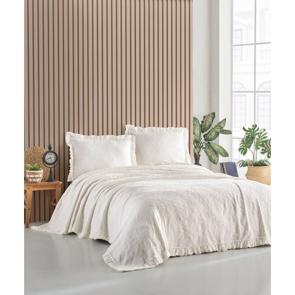 Kremno bel komplet posteljnega pregrinjala in prevlek za vzglavnike za zakonsko posteljo 220x240 cm Ilda - Mijolnir