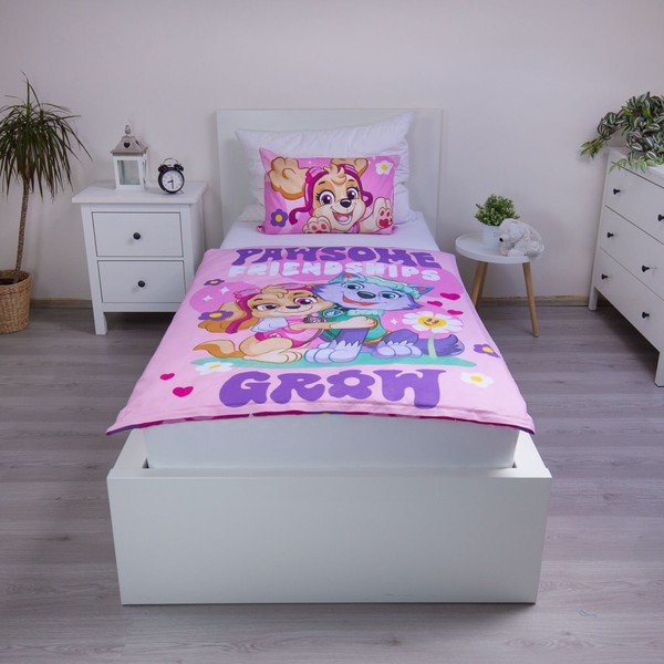 Rožnata bombažna otroška posteljnina za otroško posteljico 100x135 cm Paw Patrol "Pawsome friendships grow" – Jerry Fabrics-image-1
