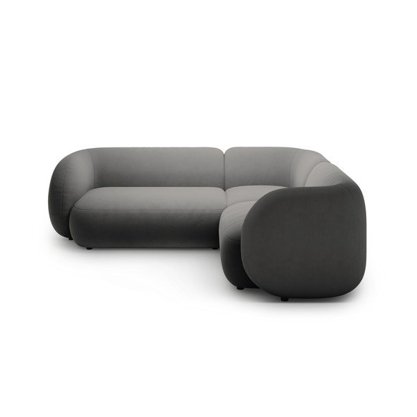 Temno siva žametna kotna sedežna garnitura (desni kot/v obliki črke L) Kate – Micadoni -image-1