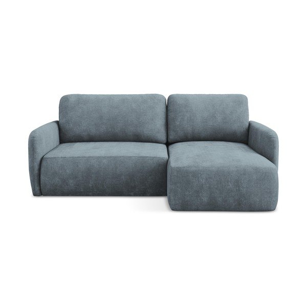 Prašno modra raztegljiva kotna sedežna garnitura iz šenilje s prostorom za shranjevanje (desni kot/z ležalnikom) Lilo – Makamii