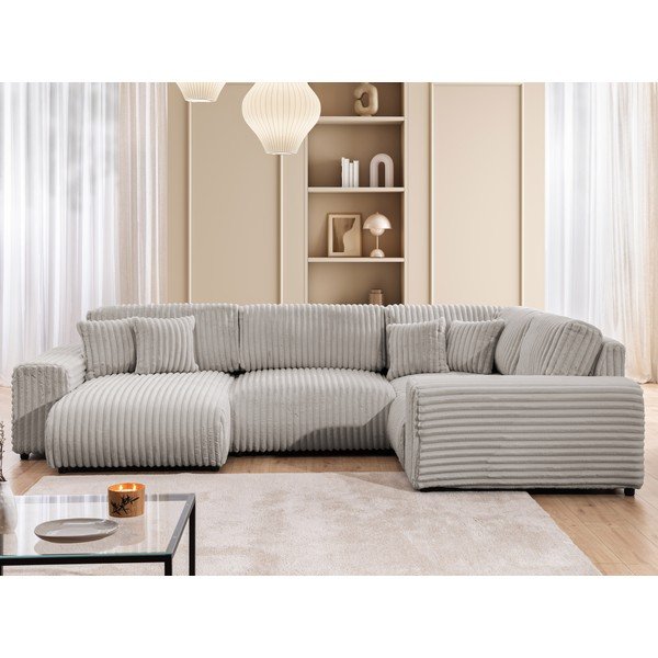 Svetlo siva kotna sedežna garnitura iz rebrastega žameta (desni kot/v obliki črke "U") Justin – Ropez-image-1