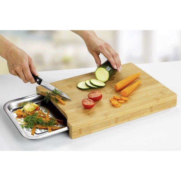 Bambusova deska za rezanje s pladnjem iz nerjavečega jekla 24,5x35 cm - Maximex-image-1