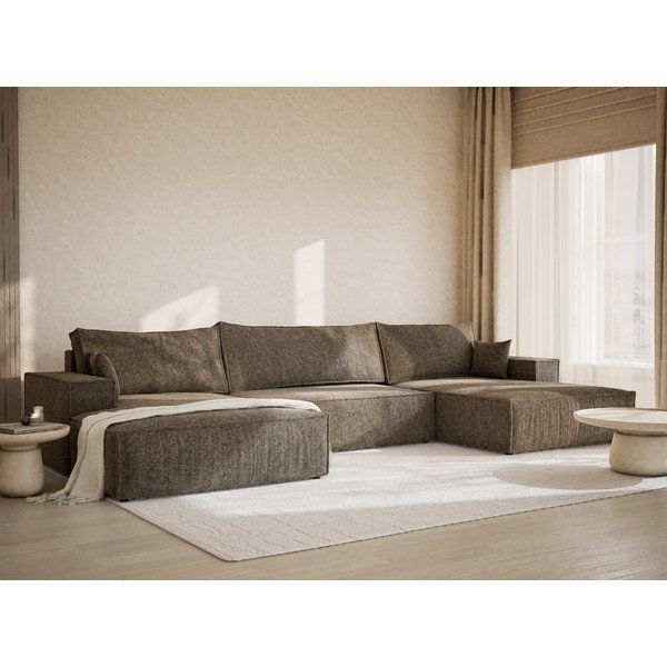 Rjava raztegljiva/s prostorom za shranjevanje kotna sedežna garnitura iz šenilje (v obliki črke "U") Kyoto – Maison de Rêve-image-1