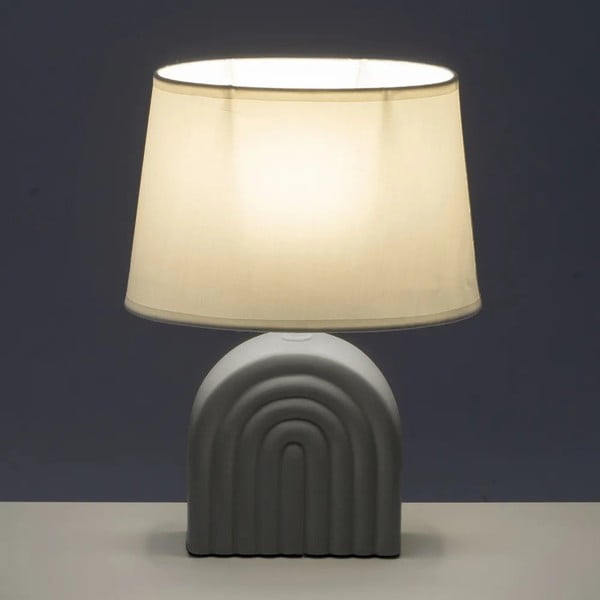 Belo-siva keramična namizna svetilka s tekstilnim senčilom (višina 31 cm) – Casa Selección-image-1