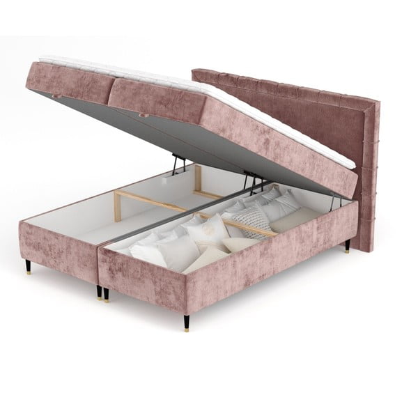 Rožnata boxspring postelja s prostorom za shranjevanje 180x200 cm Voyage – Maison de Rêve-image-2