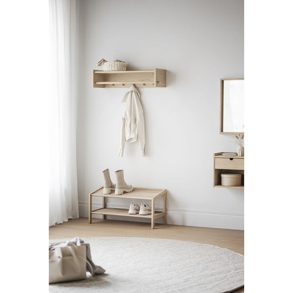 Stenski obešalnik iz masivnega hrasta v naravni barvi s polico Hillmond – Rowico-image-4