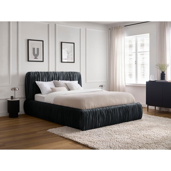 Svetlo modra oblazinjena zakonska postelja s prostorom za shranjevanje in letvenim dnom 180x200 cm Blair – Bobochic Paris-image-1