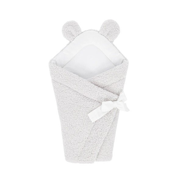 Slonokoščena odeja za povijanje dojenčka iz sherpa flisa 35x65 cm – Meowbaby