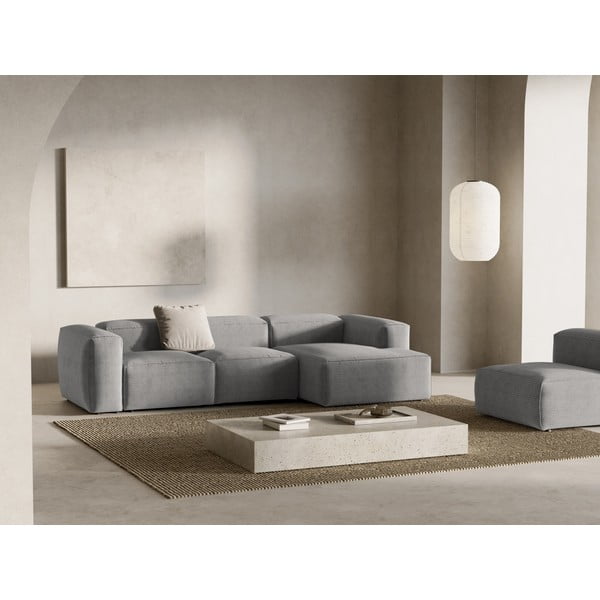 Svetlo siva kotna sedežna garnitura iz rebrastega žameta (desni kot/z ležalnikom) Bergamo – Cosmopolitan Design-image-1