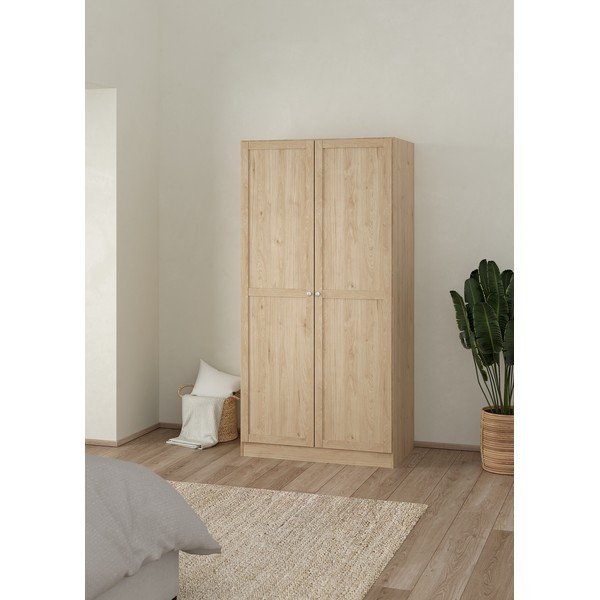 Garderobna omara v hrastovem dekorju v naravni barvi 99x200x62 cm Billund – Tvilum-image-1