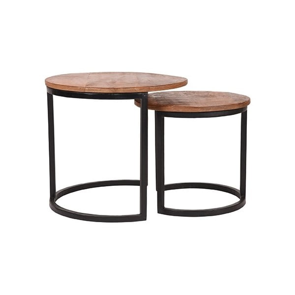 Komplet 2 stranskih mizic iz mangovega lesa LABEL51 Coffee, ⌀ 40 cm in ⌀ 50 cm