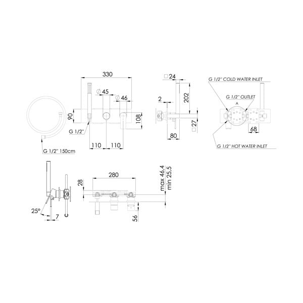 Mat črna vgrajena armatura za tuš (2 izhoda) Pax – Sapho-image-3
