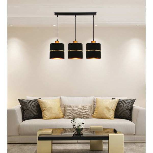 Črna viseča svetilka s tekstilnim senčnikom ø 15 cm Assam – Candellux Lighting-image-1