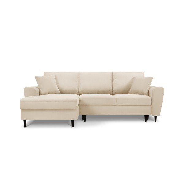 Bež raztegljiva kotna sedežna garnitura s prostorom za shranjevanje iz rebrastega žameta (levi kot/z ležalnikom) Kyoto – Cosmopolitan Design