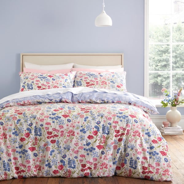 Modra/rožnata bombažna posteljnina za zakonsko posteljo 200x200 cm Olivia Floral – Bianca