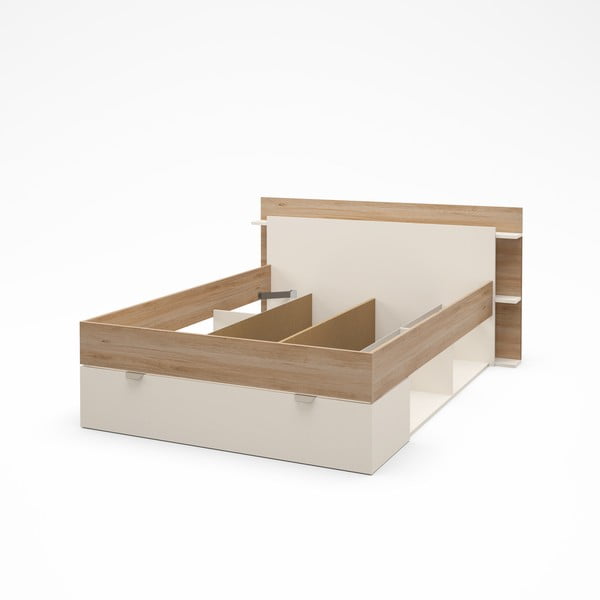 Bela zakonska postelja v hrastovem dekorju s prostorom za shranjevanje brez letvenega dna 140x190 cm Albo – Marckeric-image-3