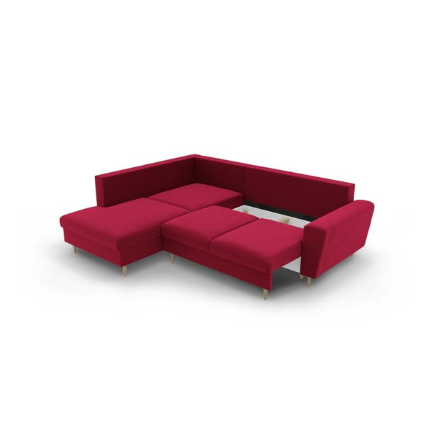 Rdeča žametna raztegljiva kotna sedežna garnitura s prostorom za shranjevanje (levi kot/v obliki črke L) Kyoto – Cosmopolitan Design-image-3