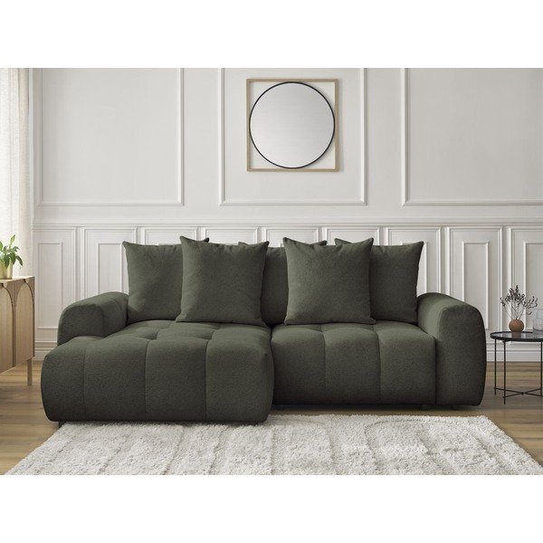 Kaki zelena raztegljiva kotna sedežna garnitura iz šenilje s prostorom za shranjevanje (levi kot/z ležalnikom) Roxelane – Bobochic Paris-image-1