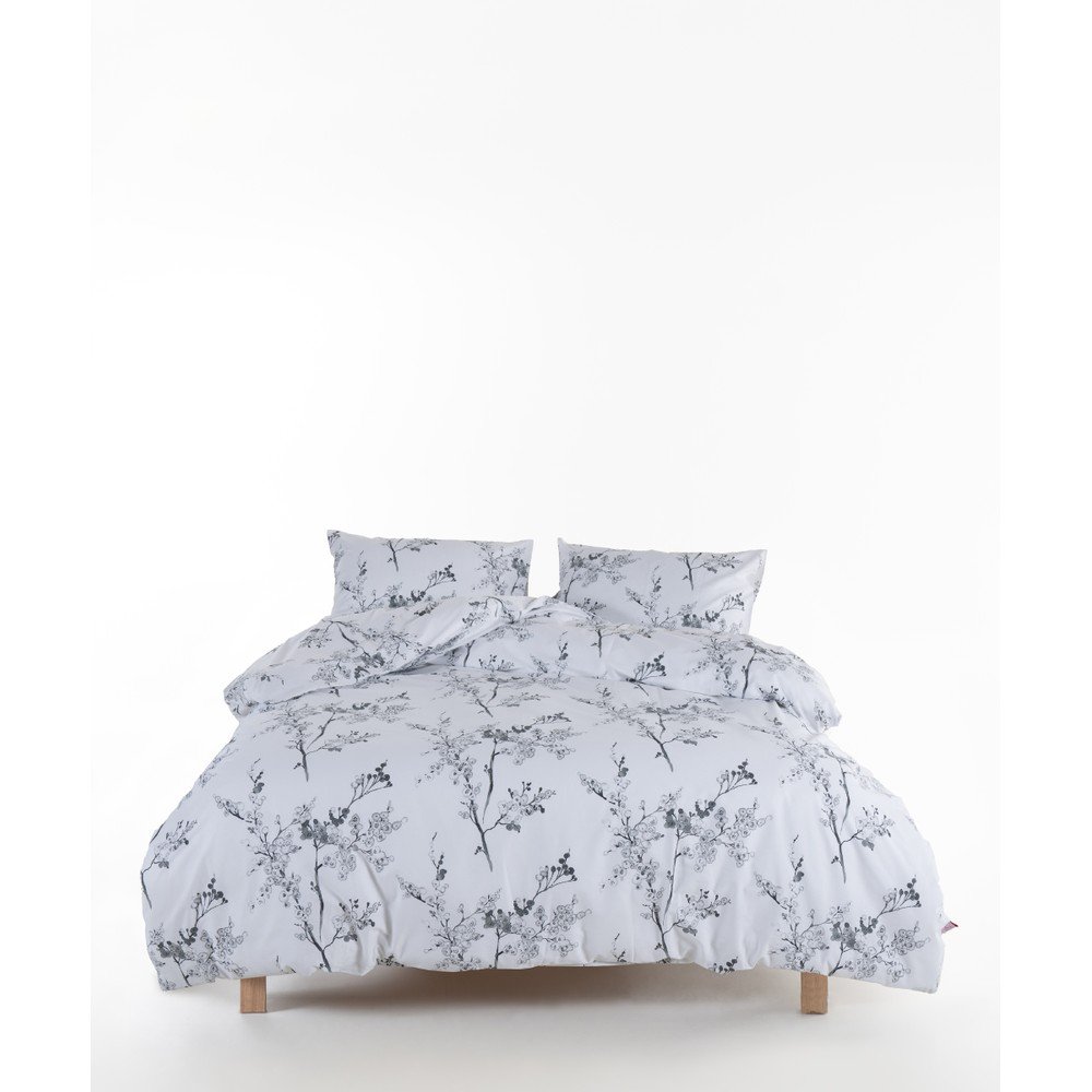 Bela/siva enojna posteljnina iz renforce bombaža 140x200 cm White Floral