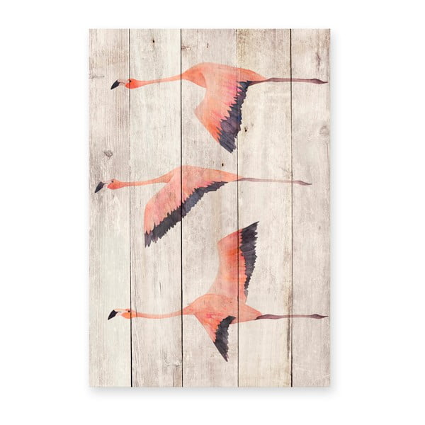 Stenska dekoracija iz borovega lesa Madre Selva Flzing Flamingo, 60 x 40 cm