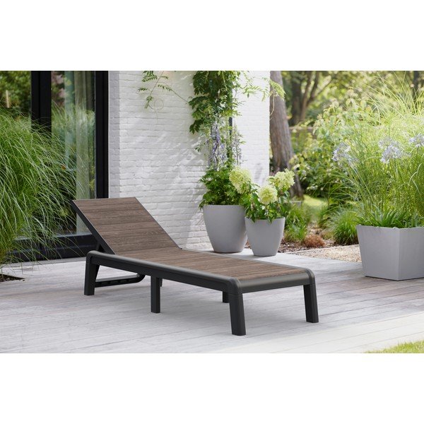 Temno rjav plastičen nastavljiv/zložljiv vrtni ležalnik Deco Porto – Keter-image-1