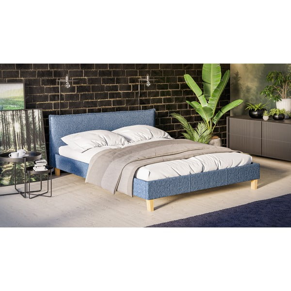 Modra oblazinjena zakonska postelja z letvenim dnom 160x200 cm Tina – Ropez-image-2