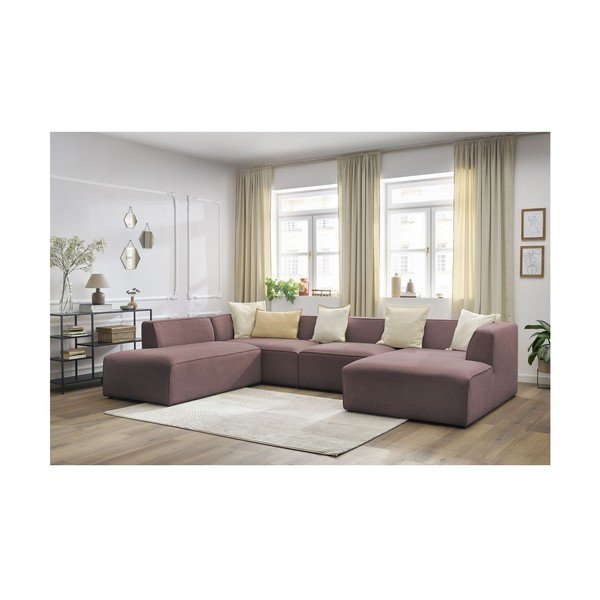 Rožnata kotna sedežna garnitura (levi kot/v obliki črke "U") Megeve – Bobochic Paris-image-4