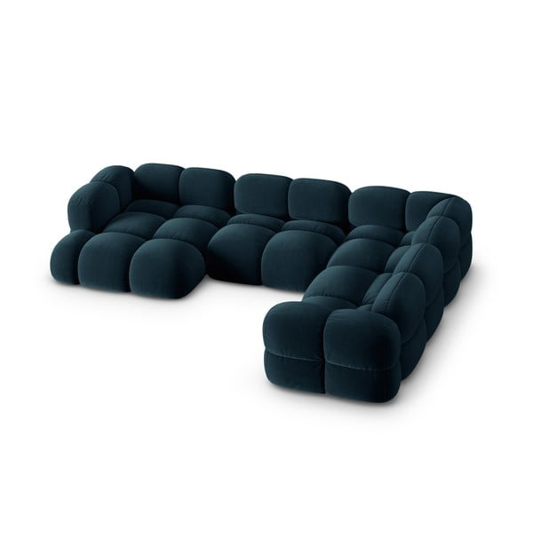 Temno modra žametna kotna sedežna garnitura (desni kot/v obliki črke "U") Loretto – Cosmopolitan Design