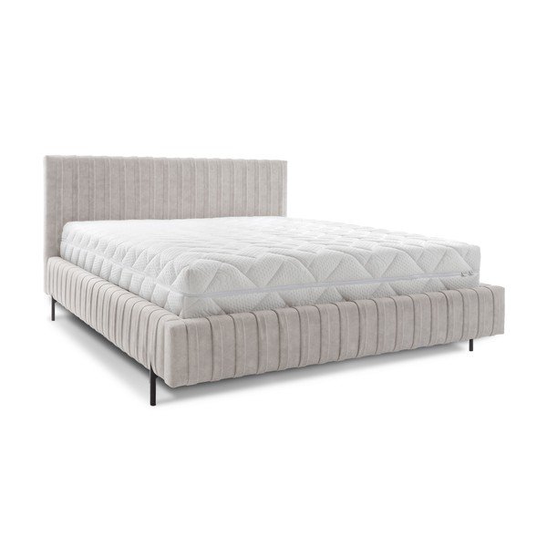 Bež oblazinjena zakonska postelja s prostorom za shranjevanje in z letvenim dnom 160x200 cm Plissa – ELTAP