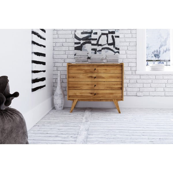 Nizka komoda iz hrastovega lesa 100x90 cm Retro - The Beds-image-1