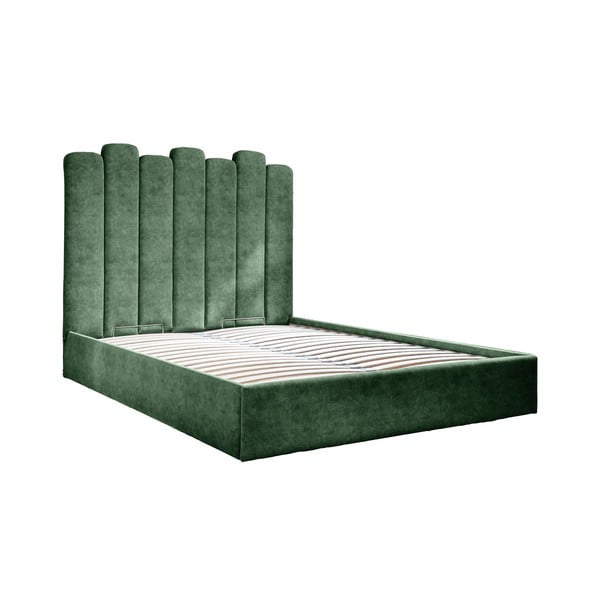 Zelena oblazinjena zakonska postelja s prostorom za shranjevanje in letvenim dnom 140x200 cm Dreamy Aurora - Miuform