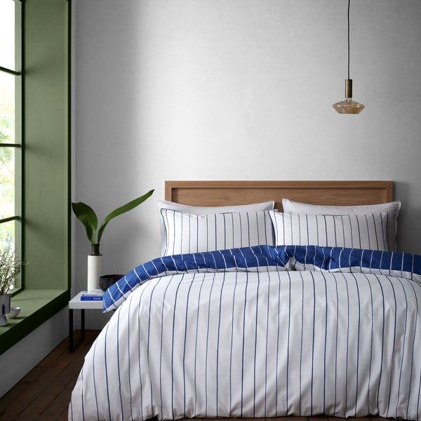 Bela/modra bombažna posteljnina za zakonsko posteljo 200x200 cm Hastings Stripe – Content by Terence Conran
