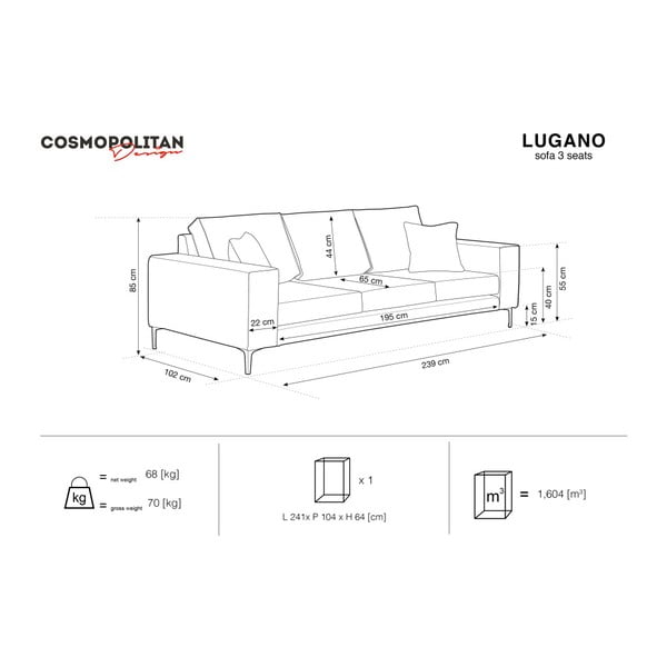Temno modra zofa Cosmopolitan Design Lugano, 239 cm-image-1