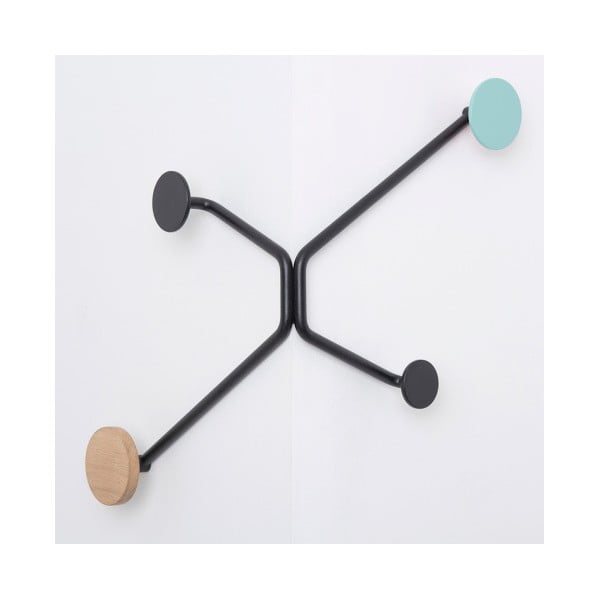 Črn stenski obešalnik z meta-zelenim detajlom Gazzda Hook-image-2