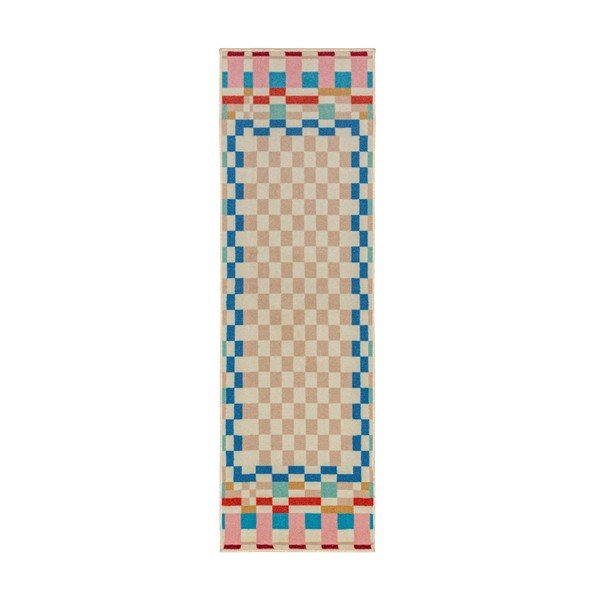 Tekač iz mešanice volne 80x300 cm Checkered Border – Flair Rugs