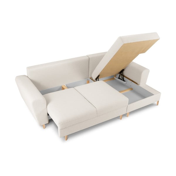 Bež raztegljiva kotna sedežna garnitura s prostorom za shranjevanje iz tkanine bouclé (desni kot/z ležalnikom) Kyoto – Cosmopolitan Design-image-3