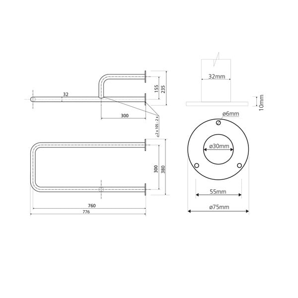 Stenski varnostni ročaj iz nerjavečega jekla 78 cm Handicap Right – Sapho-image-2
