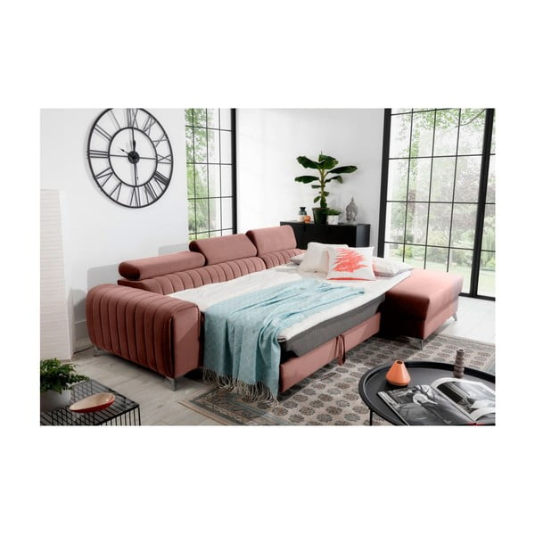 Rožnata žametna raztegljiva/s prostorom za shranjevanje kotna sedežna garnitura (desni kot/z ležalnikom) Grayson – ELTAP-image-4