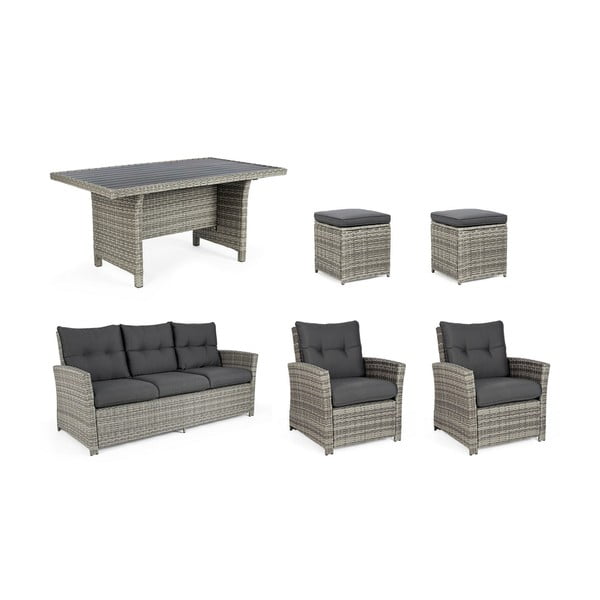 Siva vrtna garnitura iz umetnega ratana za 6 oseb Ariel   – Bizzotto-image-4