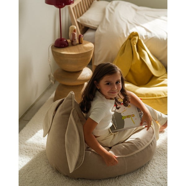 Bež žametna otroška vreča za sedenje Bunny – Wigiwama-image-3
