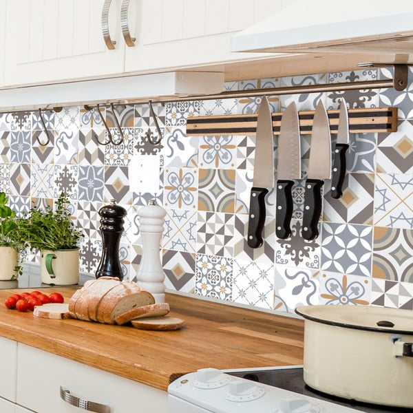 Komplet 60 stenskih nalepk Ambiance Cement Tiles Liliania, 10 x 10 cm-image-1