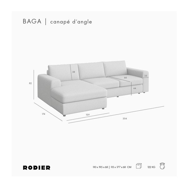 Bež žametna kotna sedežna garnitura (levi kot/z ležalnikom) Baga – Rodier-image-4