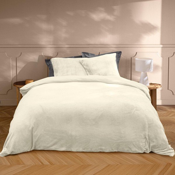 Kremno bela 3-delna posteljnina za zakonsko posteljo/podaljšana iz mikroflanele 240x220 cm Flanou – douceur d'intérieur-image-1