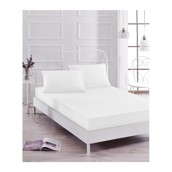 Bela elastična rjuha in prevleka za vzglavnik za enojno posteljo Basso Blanco, 100 x 200 cm