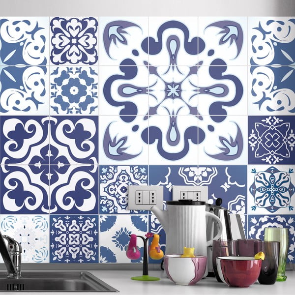 Komplet 24 nalepk Ambiance Azulejos Polka, 120 x 100 cm