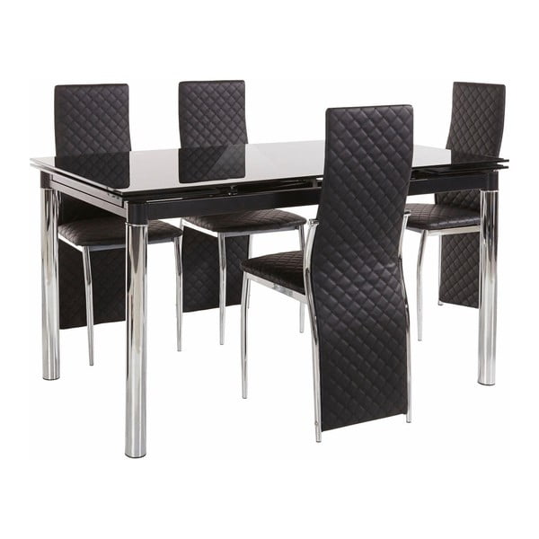 Komplet 4 črnih jedilnih miz in 4 črnih jedilnih stolov Støraa Pippa William Black